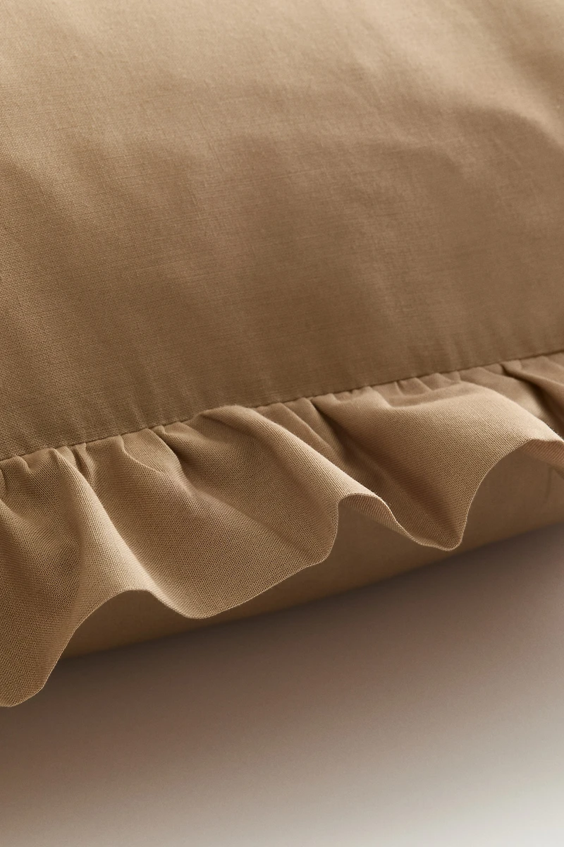 Ruffle-Trimmed Cotton Cushion Cover