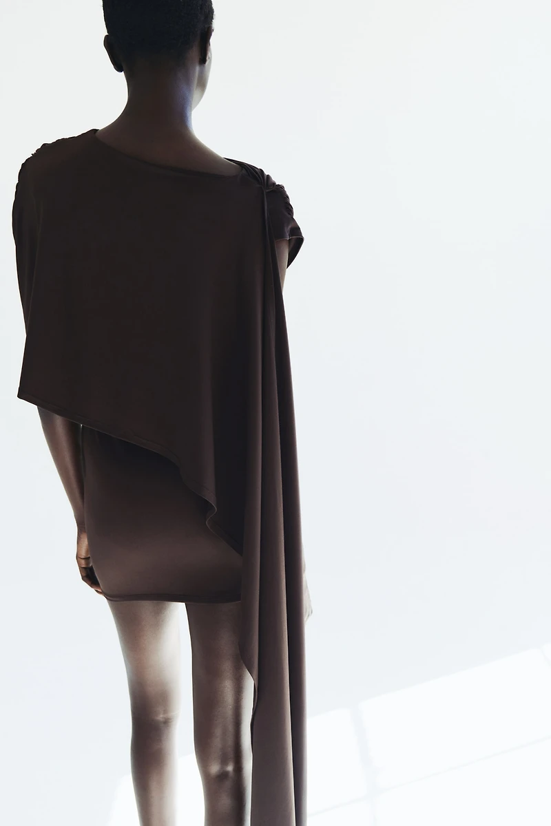 Cape-Detail Draped Dress