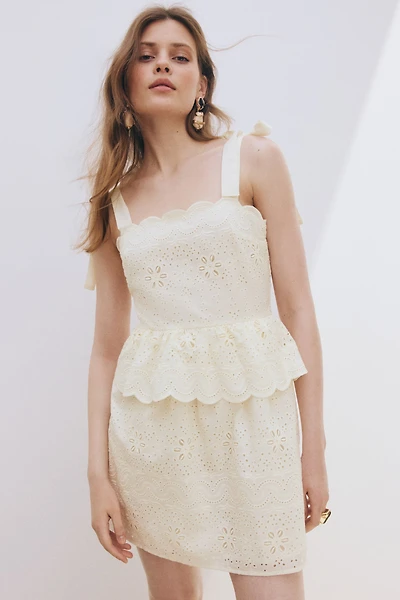 Eyelet-Embroidered Tie-Shoulder-Strap Dress