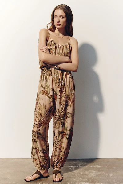 Balloon-Leg Tie-Strap Jumpsuit