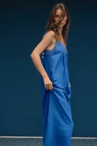 Eyelet-Embroidered Dress with Tie Shoulder Straps