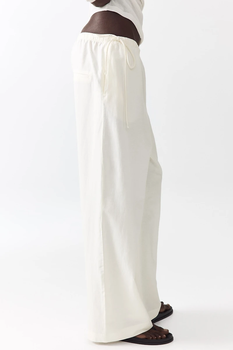 Linen-Blend Drawstring Pants