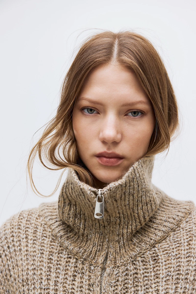 Chandail à fermeture éclair en tricot côtelé