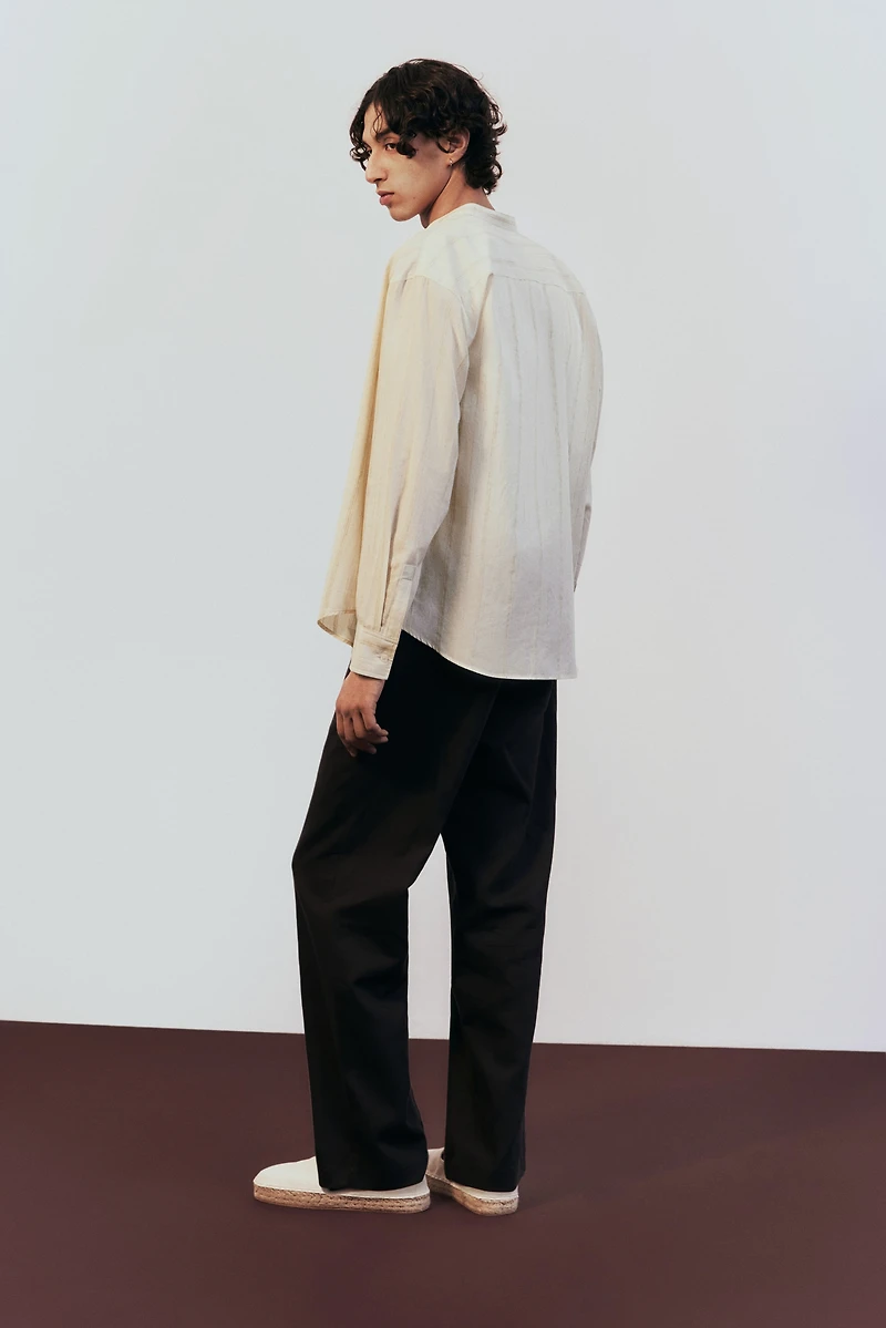 Regular-Fit Linen-Blend Band-Collar Shirt