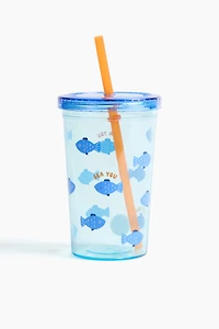 Patterned Plastic Mug with Straw