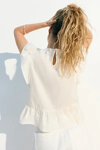 Lace-Inset Peplum Blouse