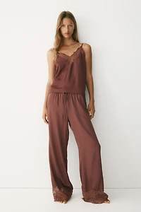 Lace-Trimmed Satin Pajama Top