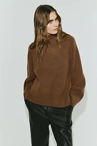 Rib-Knit Mock Turtleneck Sweater