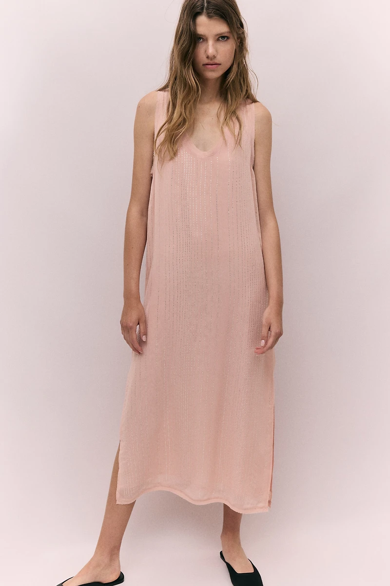 Rhinestone-Embellished Chiffon Dress