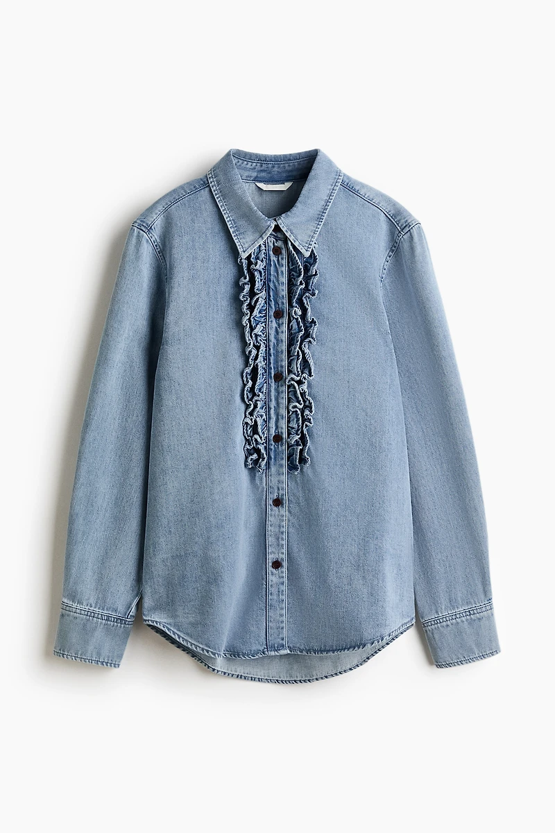 Ruffle-Trimmed Denim Shirt