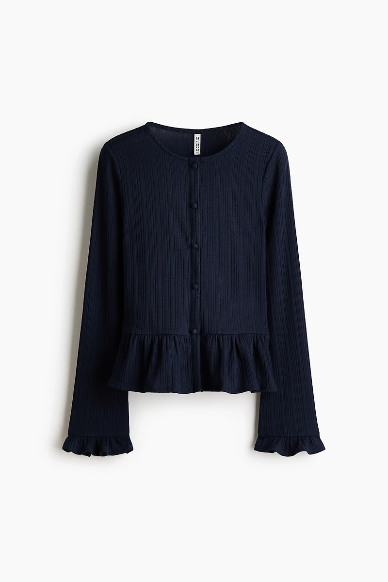 Rib-Knit Peplum Cardigan