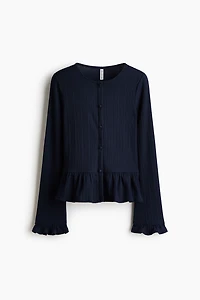 Rib-Knit Peplum Cardigan