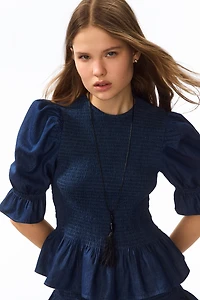 Smocked Denim Blouse