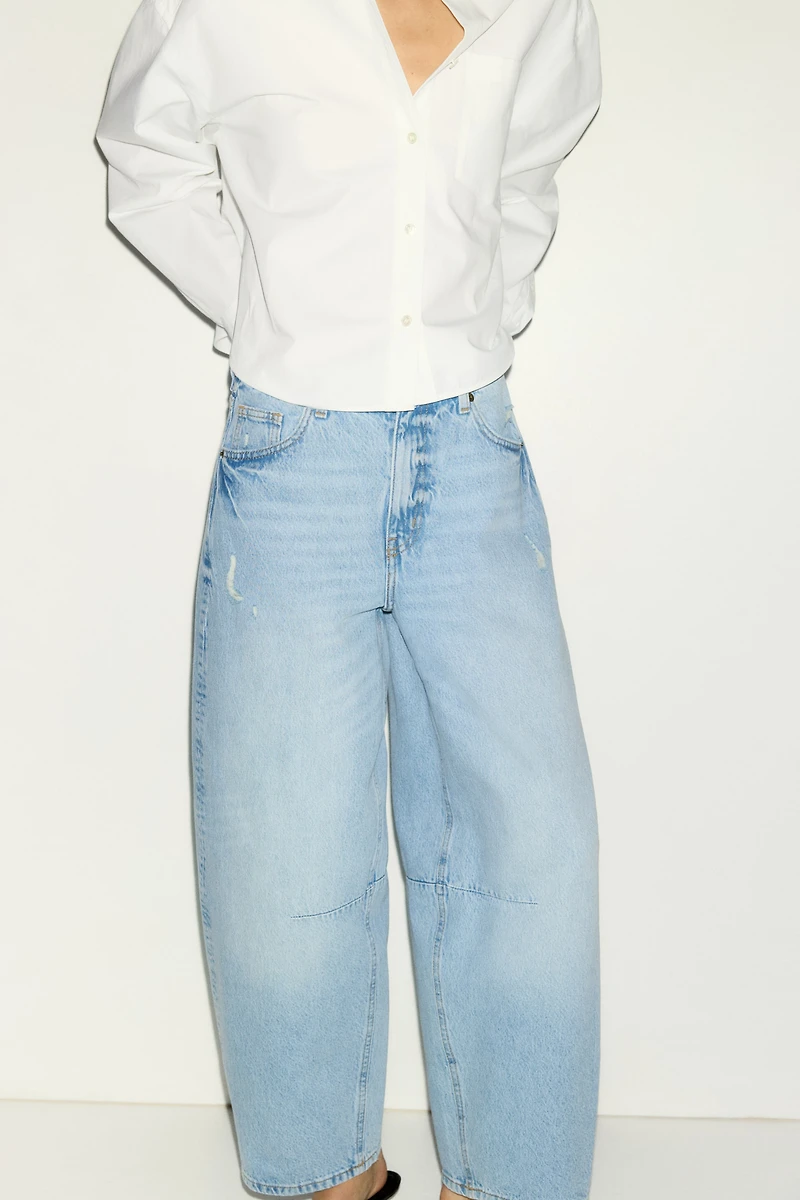High-Waist Barrel-Leg Ankle Jeans
