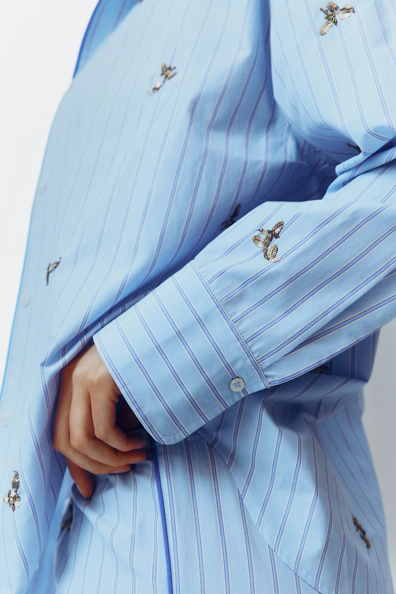 Embellished Cotton Pajama Shirt