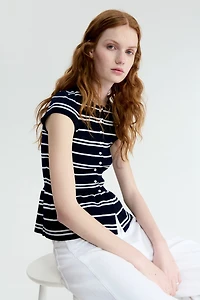 Short-Sleeved Peplum Cardigan