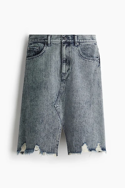 Trashed-Detail Denim Skirt
