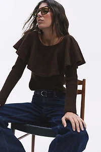 Flounced Off-the-Shoulder Sweater