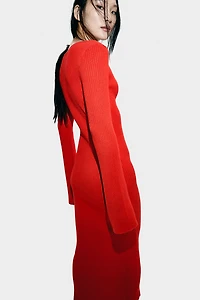 Rib-Knit Button-Front Dress