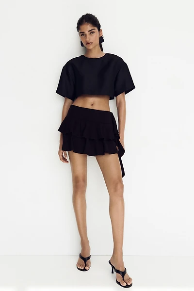 Tiered Draped-Panel Skirt