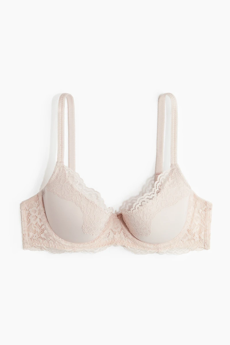 Soutien-gorge coussiné en microfibre et dentelle