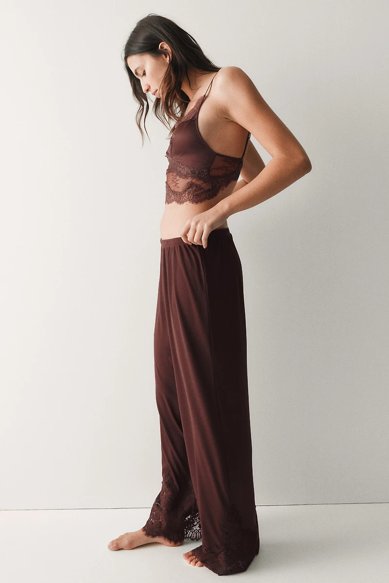 Lace-Trimmed Pajama Pants