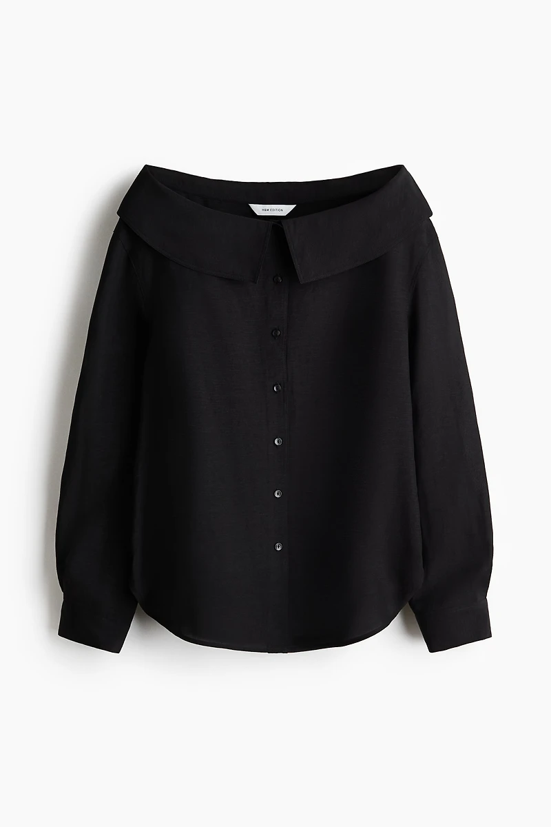 Linen-blend off-the-shoulder shirt