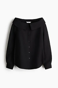 Linen-blend off-the-shoulder shirt