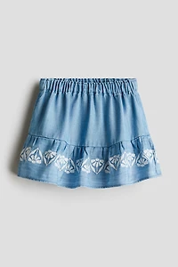 Embroidered-Detail Denim Skirt