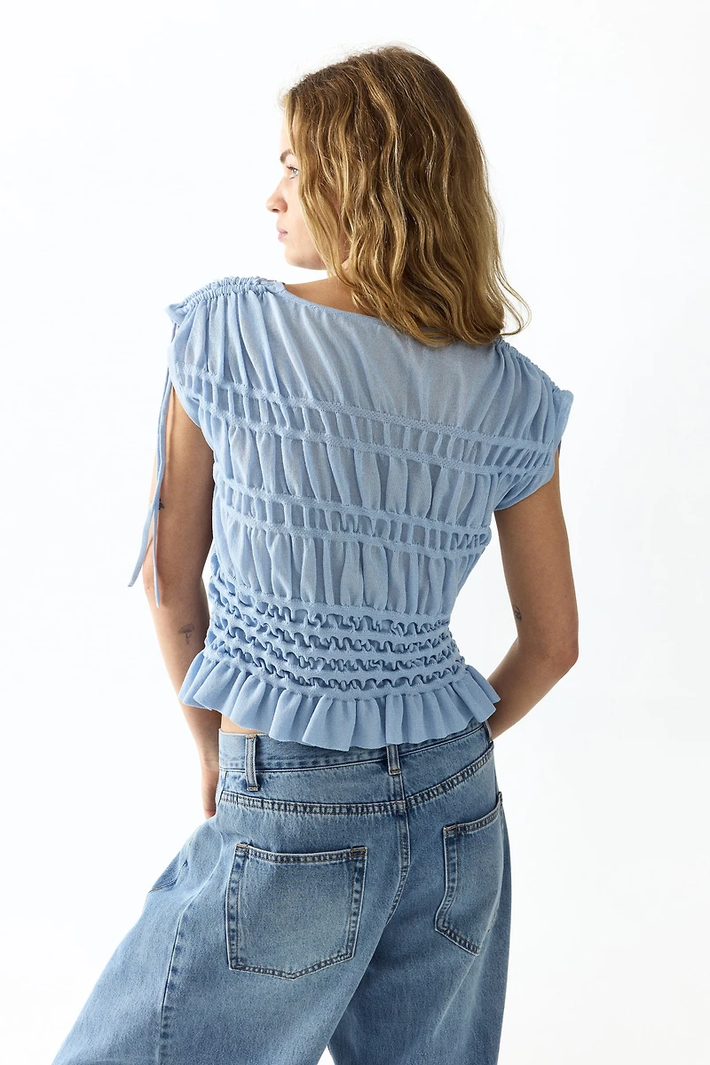 Smocked Fine-Knit Top