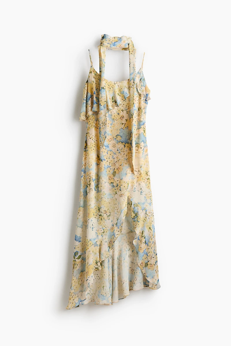 Flounced Chiffon Dress with Scarf
