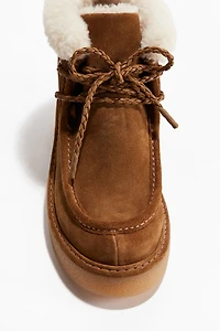 Warm-Lined Suede Boots with Laces
