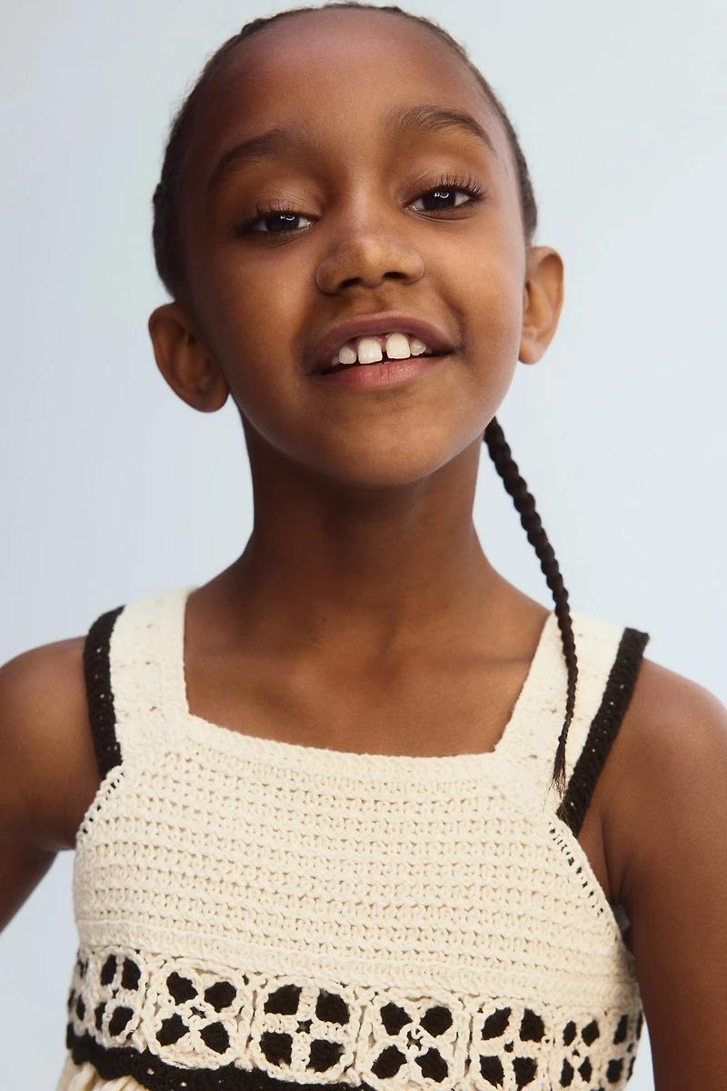 Crochet-look-detail muslin dress