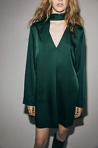 Scarf-Detail Satin Dress