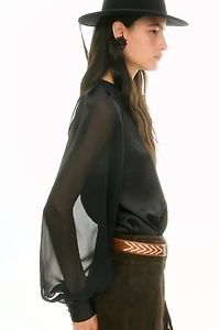 Open-Back Satin Blouse