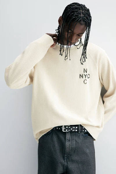 T-shirt gaufré classique à manches longues