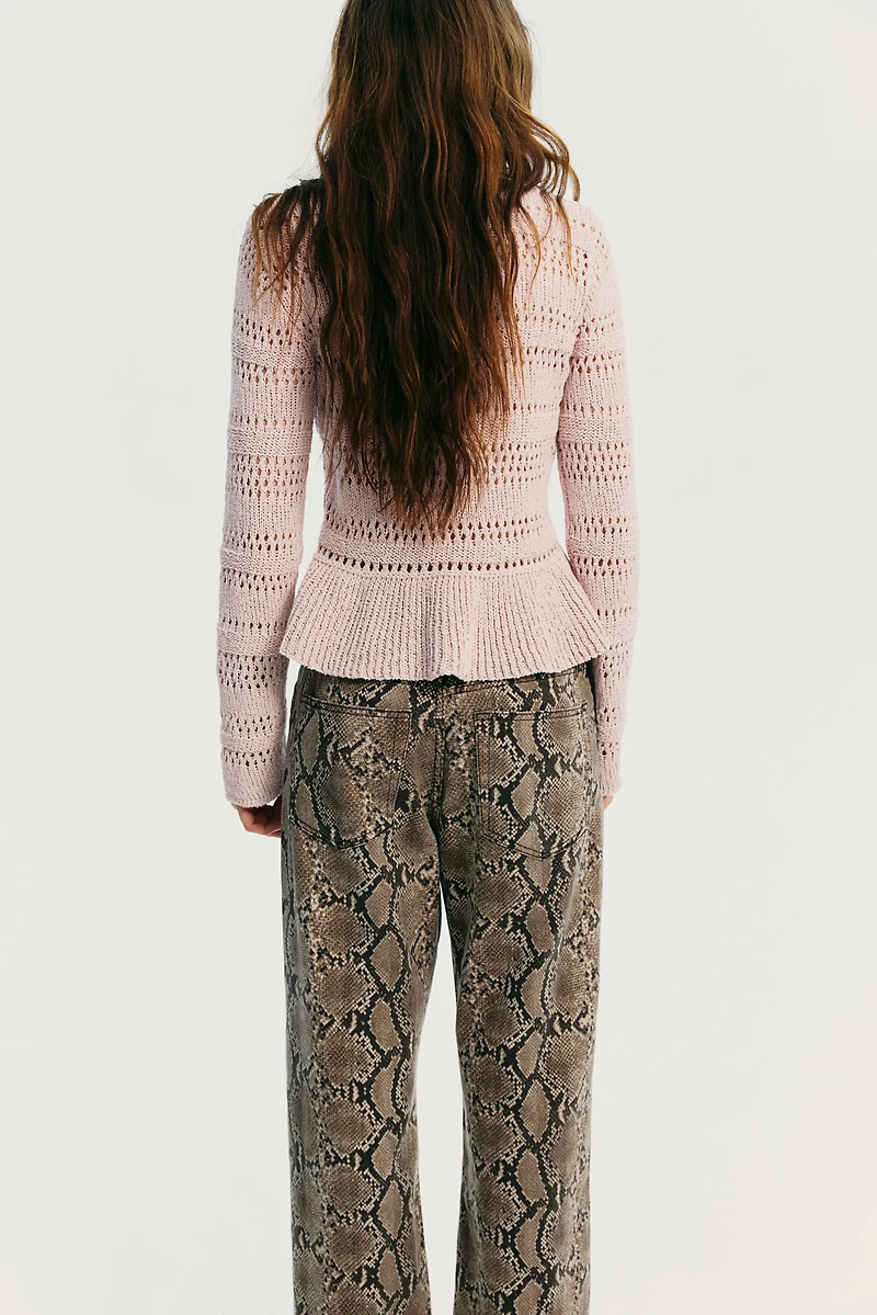 Pointelle-Knit Peplum Sweater