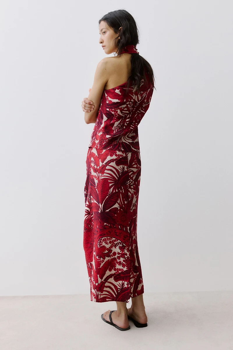 Gathered-Detail Midi Skirt