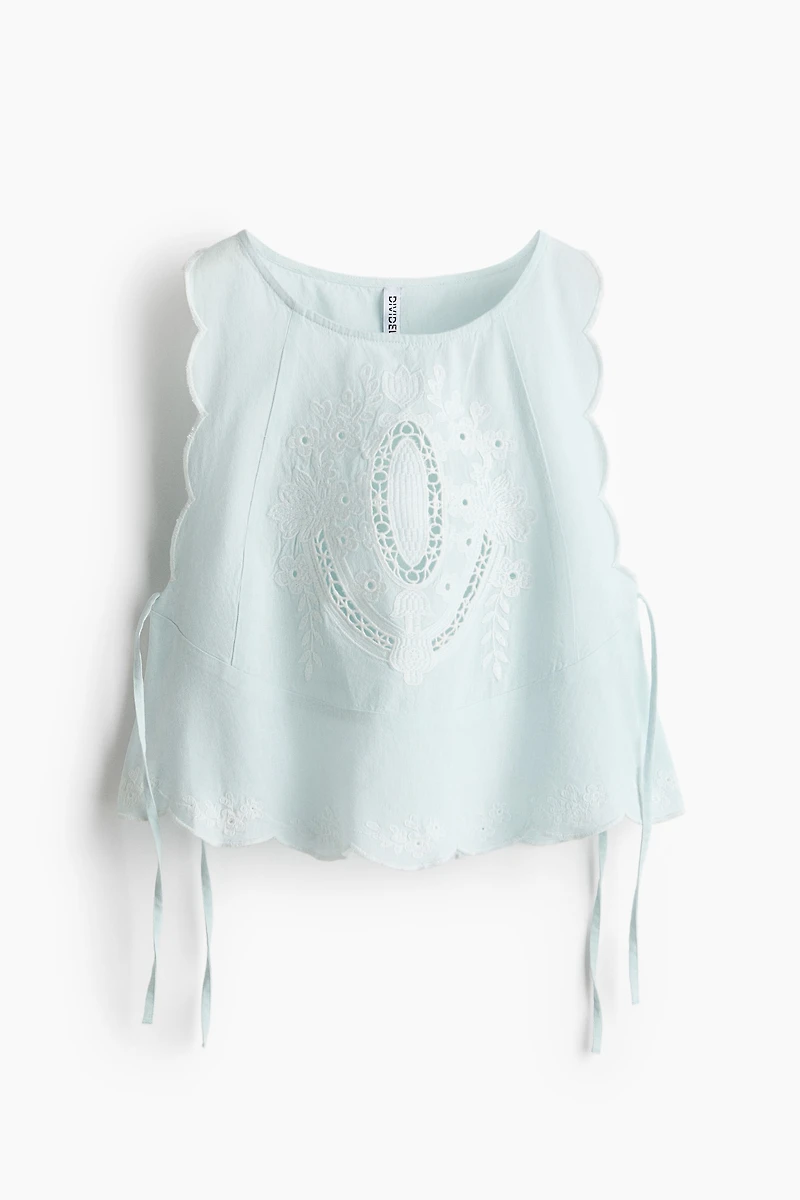 Embroidered Tie-Detail Top