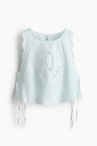 Embroidered Tie-Detail Top