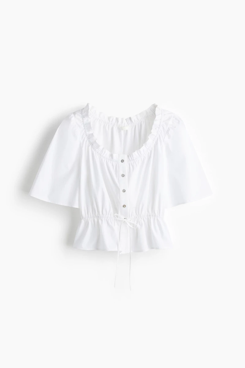 Ruffle-Trimmed Cotton Blouse
