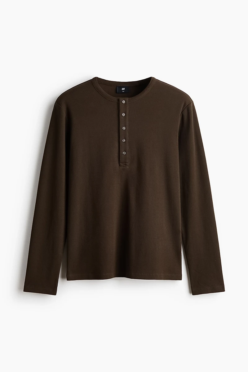 Slim-Fit Ribbed Henley Shirt