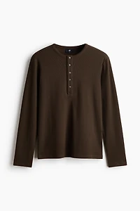 Slim-Fit Ribbed Henley Shirt