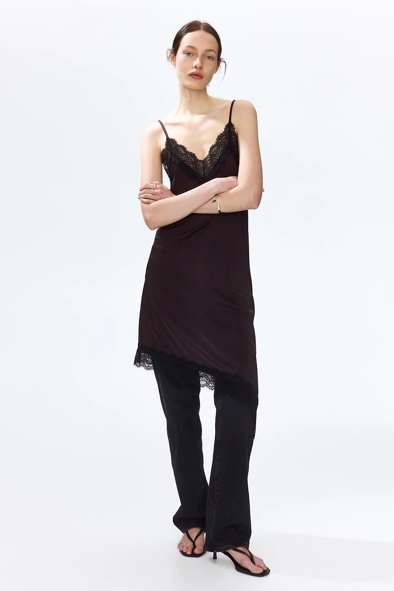 Lace-Trimmed Slip Dress