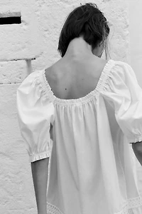 Puff-Sleeved Poplin Dress