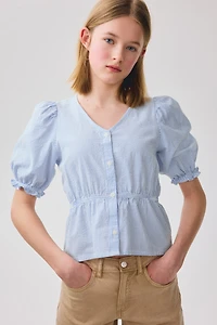 Puff-Sleeved Cotton Seersucker Blouse