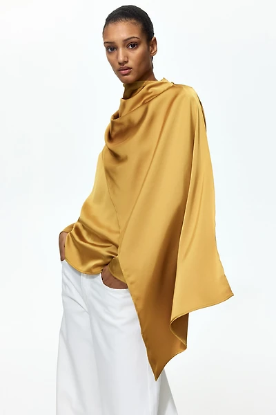 Shawl-Detail Satin Blouse