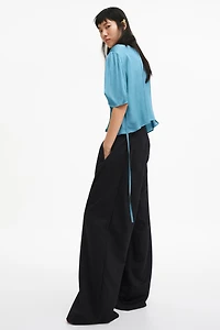 Puff-Sleeved Satin Blouse