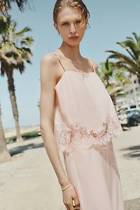 Lace-Trimmed Ramie Top
