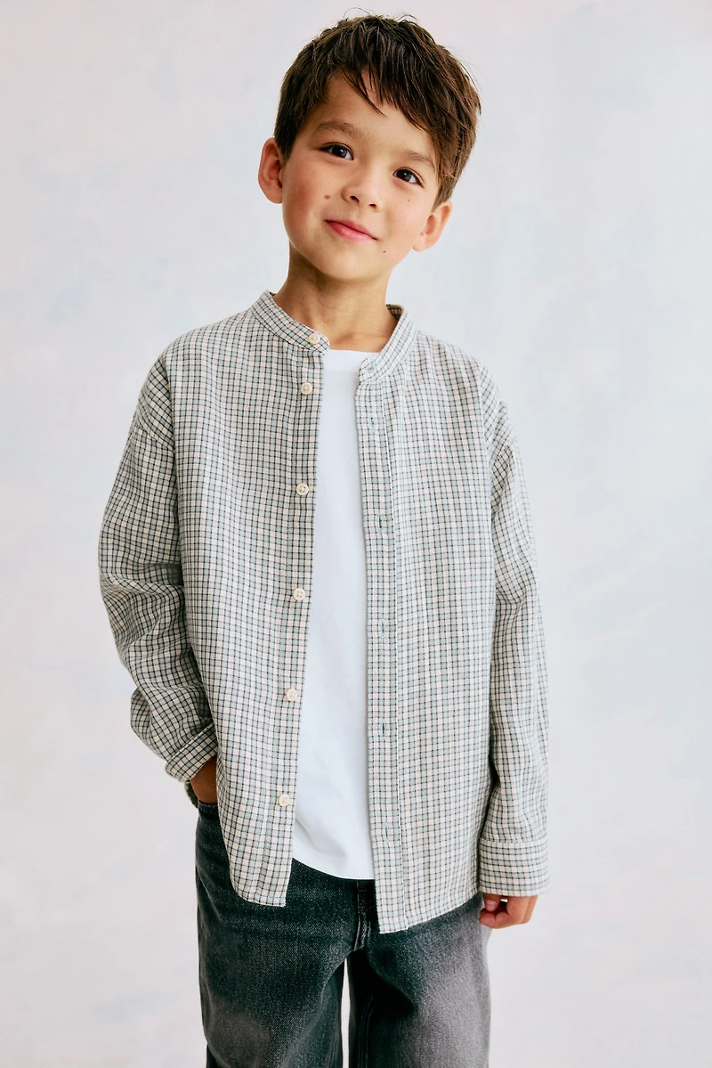 Cotton Band-Collar Shirt